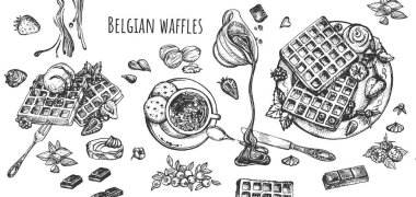 Meyve ve tatlı içecekler ile Belçika waffle ayarla