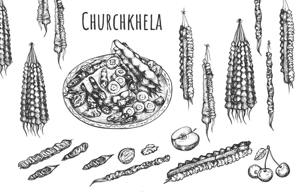 Samenstelling van de Georgische churchkhela — Stockvector