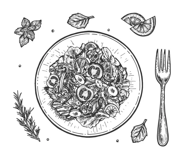 Свежий здоровый салат в миске вид сверху — стоковый вектор