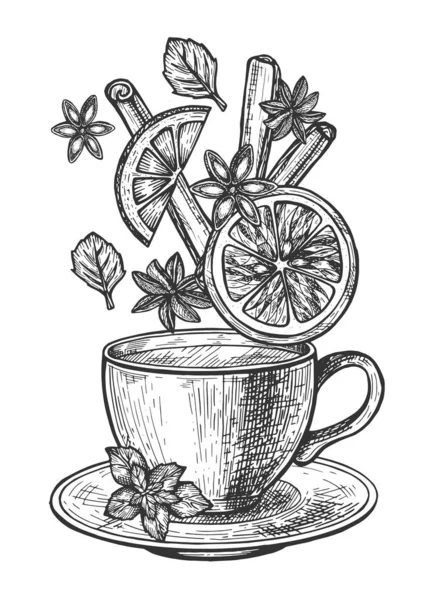 Set de hora del té creativo dibujado a mano — Vector de stock