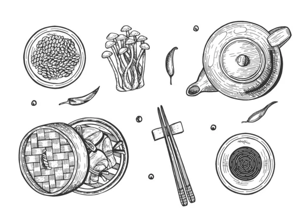 Set di piatti tradizionali cinesi — Vettoriale Stock