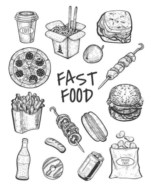 Desenho de menu de fast food desenhado à mão —  Vetores de Stock