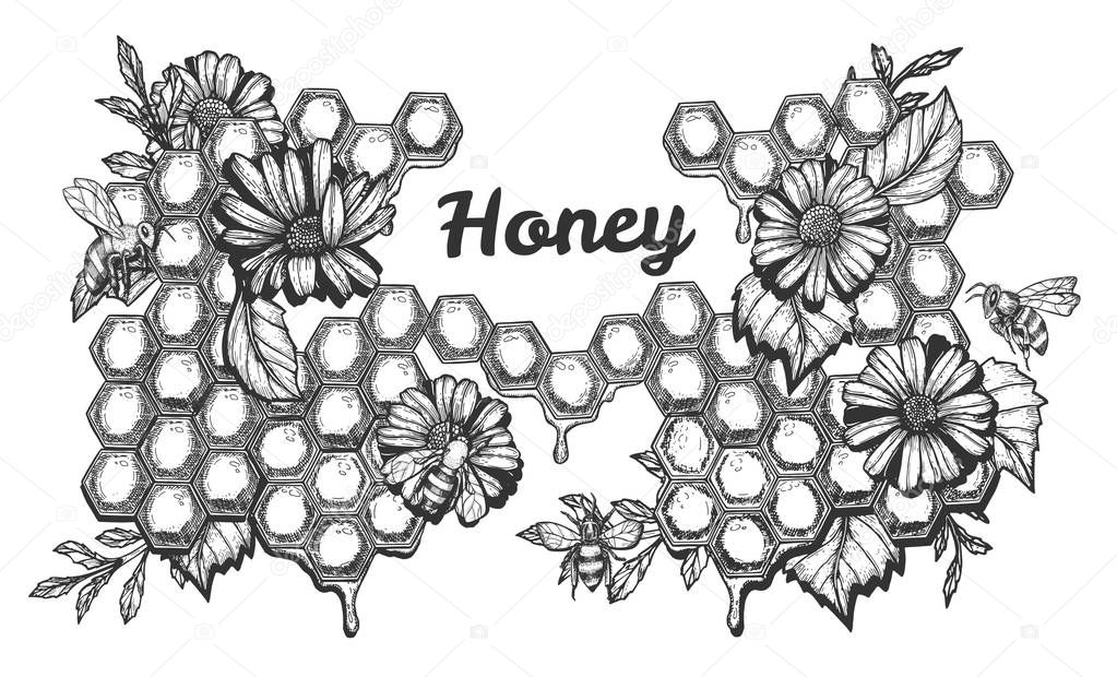 Sweet honey and working bees set