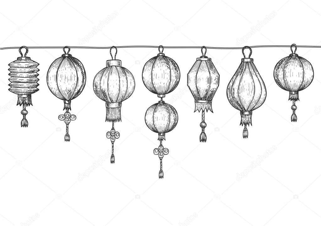 Hanging chinese sky lanterns set