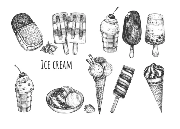 アイスクリーム異なるタイプのコレクション — ストックベクタ