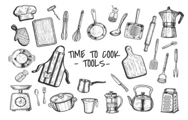 Tme to cook tools and appliances set clipart