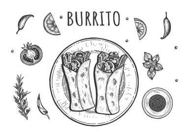 Authentic mexican food burito set clipart