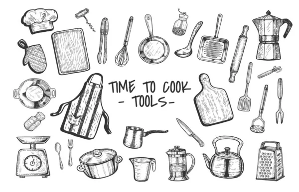 Ensemble outils et appareils de cuisine Tme to cook — Image vectorielle