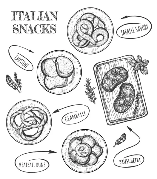 Włoska kolekcja potraw i przekąsek — Wektor stockowy