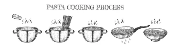 Pasos para el conjunto de proceso de cocción de pasta — Vector de stock
