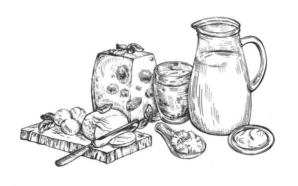 Leche y productos lácteos de granja — Archivo Imágenes Vectoriales
