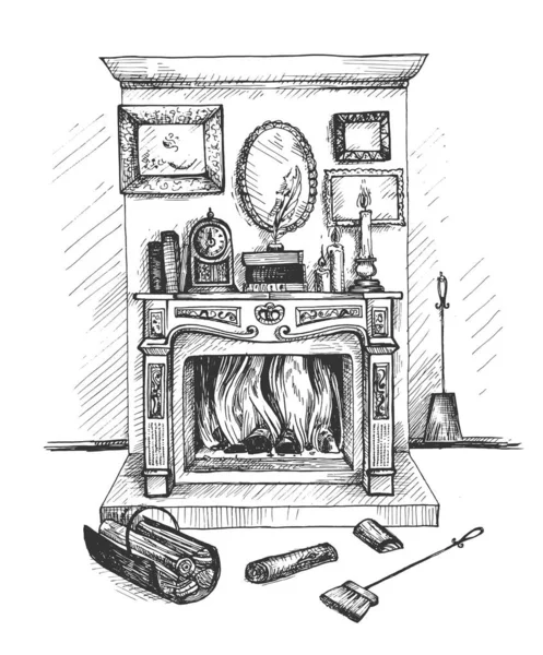 手描きの落書き暖炉と装飾 — ストックベクタ