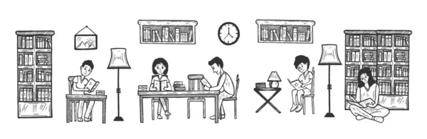 Читатели в книжном магазине или библиотеке — стоковый вектор