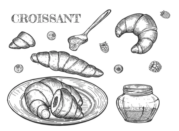 Croissants bom dia ainda vida —  Vetores de Stock