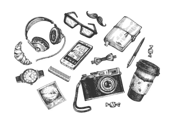 Ensemble d'objets hipster — Image vectorielle