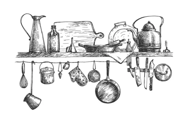 Outils de cuisson et récipients muraux — Image vectorielle