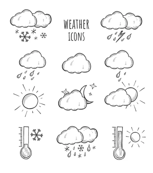 Previsão clima simples ícones conjunto — Vetor de Stock