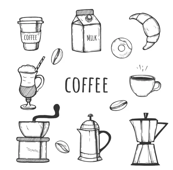 Kaffeezubehör und Snacks Icons Set — Stockvektor