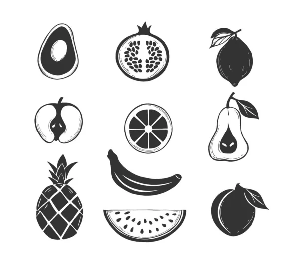 Frutta sagome set stencil alimentari — Vettoriale Stock