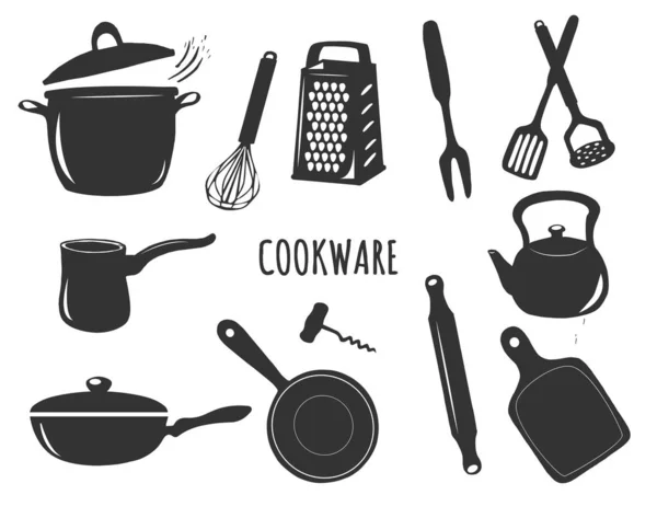 Conjunto de iconos de silueta de utensilios de cocina — Vector de stock