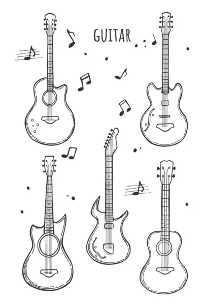 Ensemble de guitares acoustiques et électriques — Image vectorielle