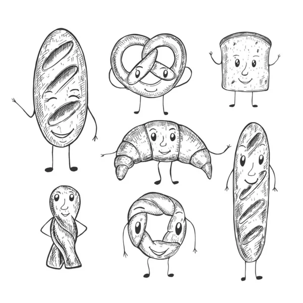 Conjunto de Doodle de comida de panadería encantadora — Archivo Imágenes Vectoriales