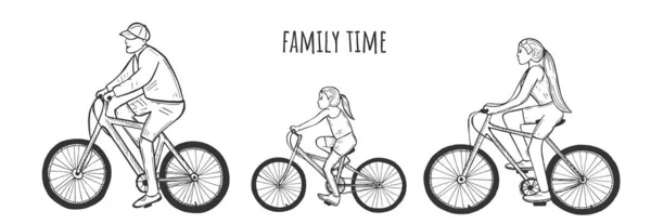 Happy family walk time on bicycles — Stock Vector