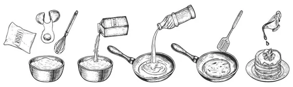 Illustrazione Vettoriale Frittelle Focaccine Pancake Fase Cottura Ricetta Preparazione Piatti — Vettoriale Stock