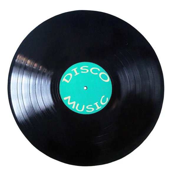 Disque Vinyle Noir Isolé Sur Fond Blanc Musique Disco — Photo