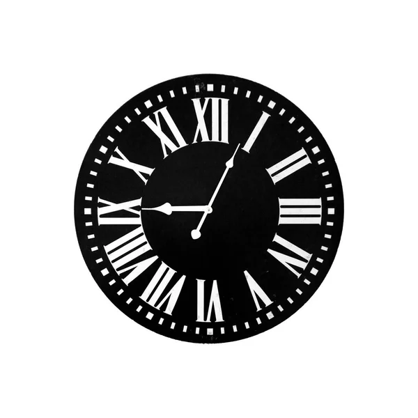 时间在时钟上流逝 黑色挂钟罗马数字 旧老式时钟 — 图库照片