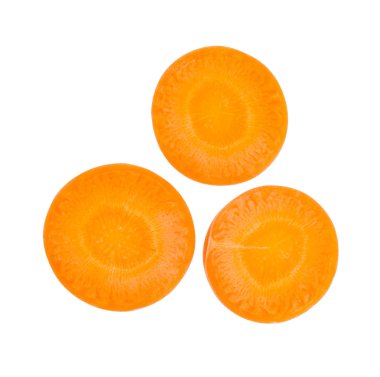 close up top view of fresh carrot slice isolated on white background, File contains a clipping path. clipart