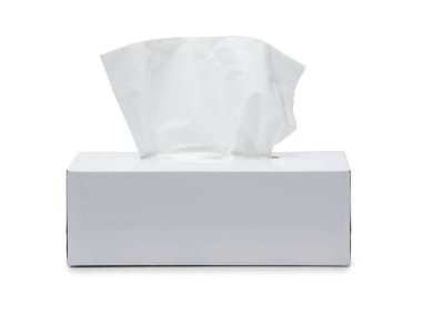 yakın bir beyaz mendil kutusunu yukarı beyaz arka plan üzerinde izole, dosyayı içeren bir kırpma yolu.