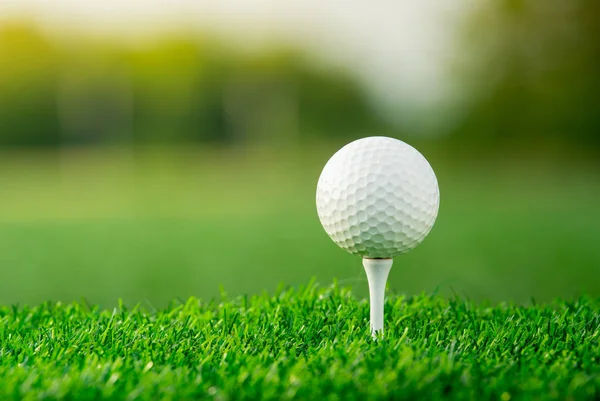 Nahaufnahme Des Golfballs Auf Abschlagklammern Bereit Zum Spielen Grünen Hintergrund — Stockfoto