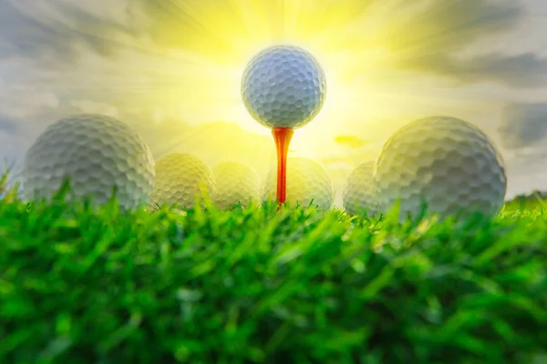 Pelota Golf Tee Clavijas Listo Para Jugar Hierba Verde Fondo — Foto de Stock