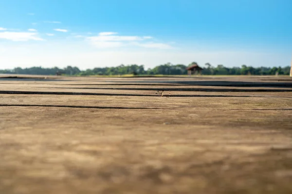 Old Wooden Floor Agricultural Field Blue Sky — Stock Photo, Image