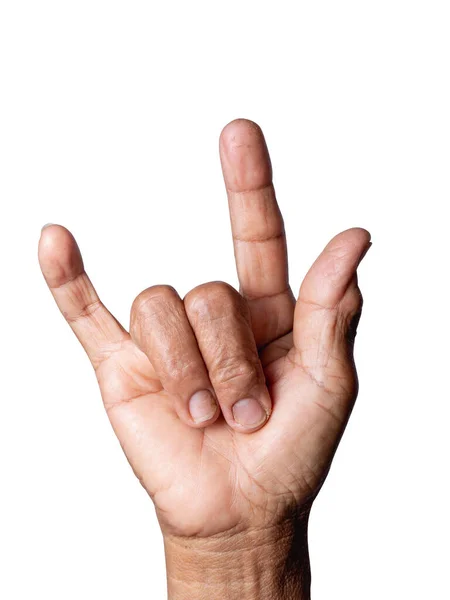 Ασία Ηλικιωμένη Γυναίκα Δείχνουν Χέρι Νοηματική Γλώσσα Love You Απομονώνονται — Φωτογραφία Αρχείου