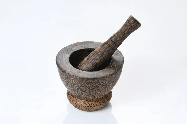 Brown Wooden Mortar Pestle White Background — Stock Photo, Image