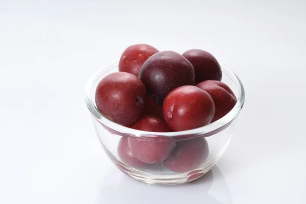 Fruit Fresh Red Plumes Isolated White Background — Stock Photo, Image