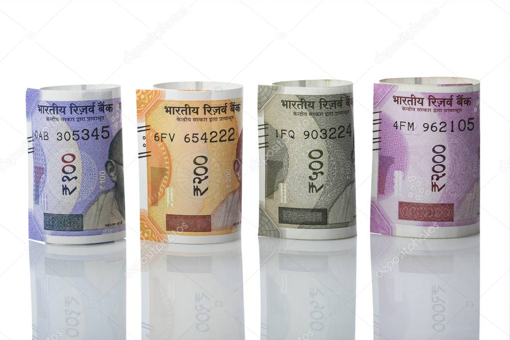 Finance: Front View of New Indian Currency Notes 