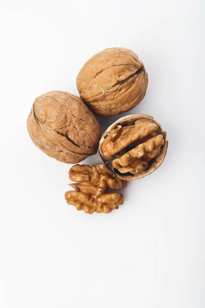 Food Top View Walnut Isolated White Background Shot Studio — Stock Photo, Image