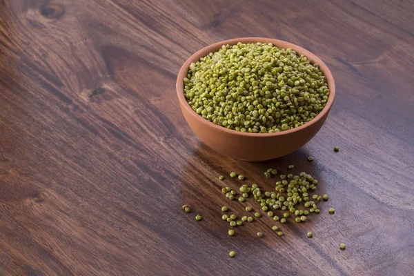 Fresh Green Tender Sorghum Earthen Bowl Wooden Background — Stock Photo, Image