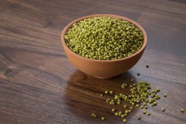 Fresh Green Tender Sorghum Earthen Bowl Wooden Background — Stock Photo, Image