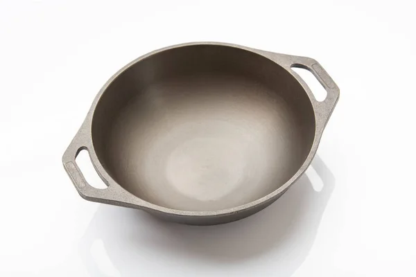 Seasoned Cast Iron Skillet White Background — 스톡 사진