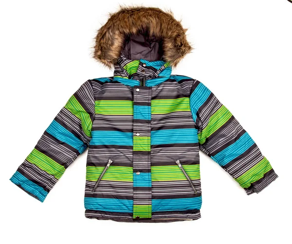 Kinderwarme Jacke Mit Pelz Hellen Streifen — Stockfoto