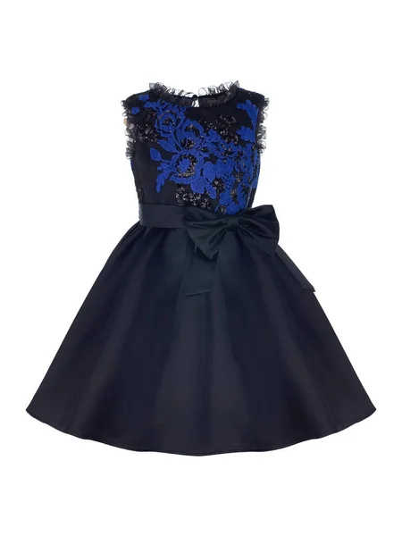 Elegantes Kleid Für Ein Mädchen Schwarz Mit Blauem Einsatz — Stockfoto