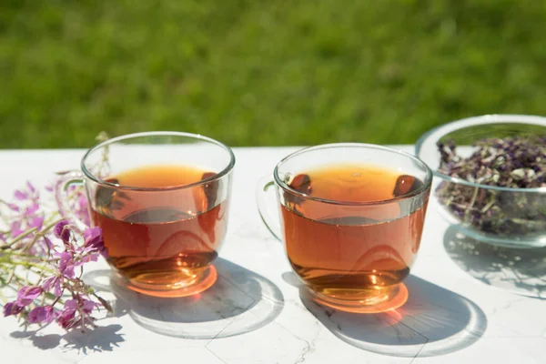 Chamaenerion Angustifolium Tea Ciprusi Rózsaszín Fűzfa Ivan Tea Száraz Friss — Stock Fotó