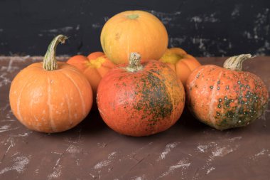 Karanlık arka planda balkabağı hasadı piramidi