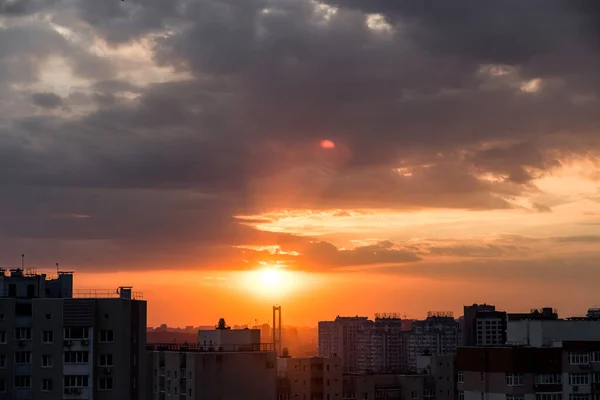 Coucher Soleil Magnifique Sur Une Ville Kiev — Photo