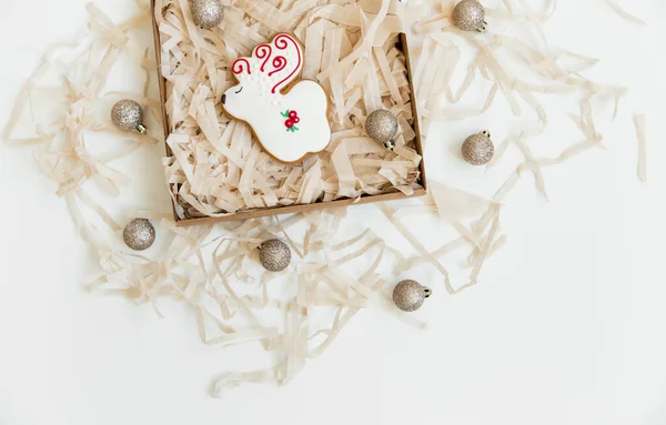 Ano Novo Biscoitos Gengibre Natal Bolas Natal Cervos Forma Vista — Fotografia de Stock