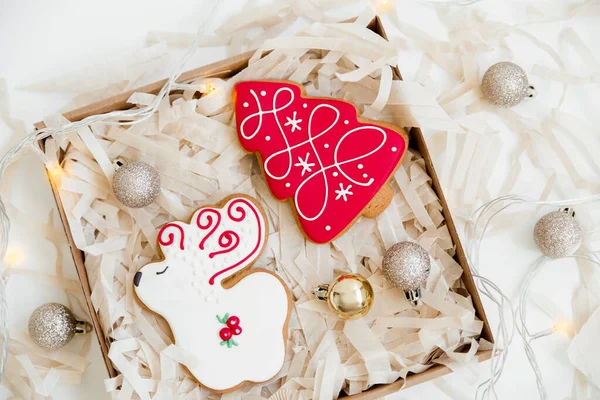 Ano Novo Biscoitos Gengibre Natal Bolas Natal Veados Árvore Natal — Fotografia de Stock